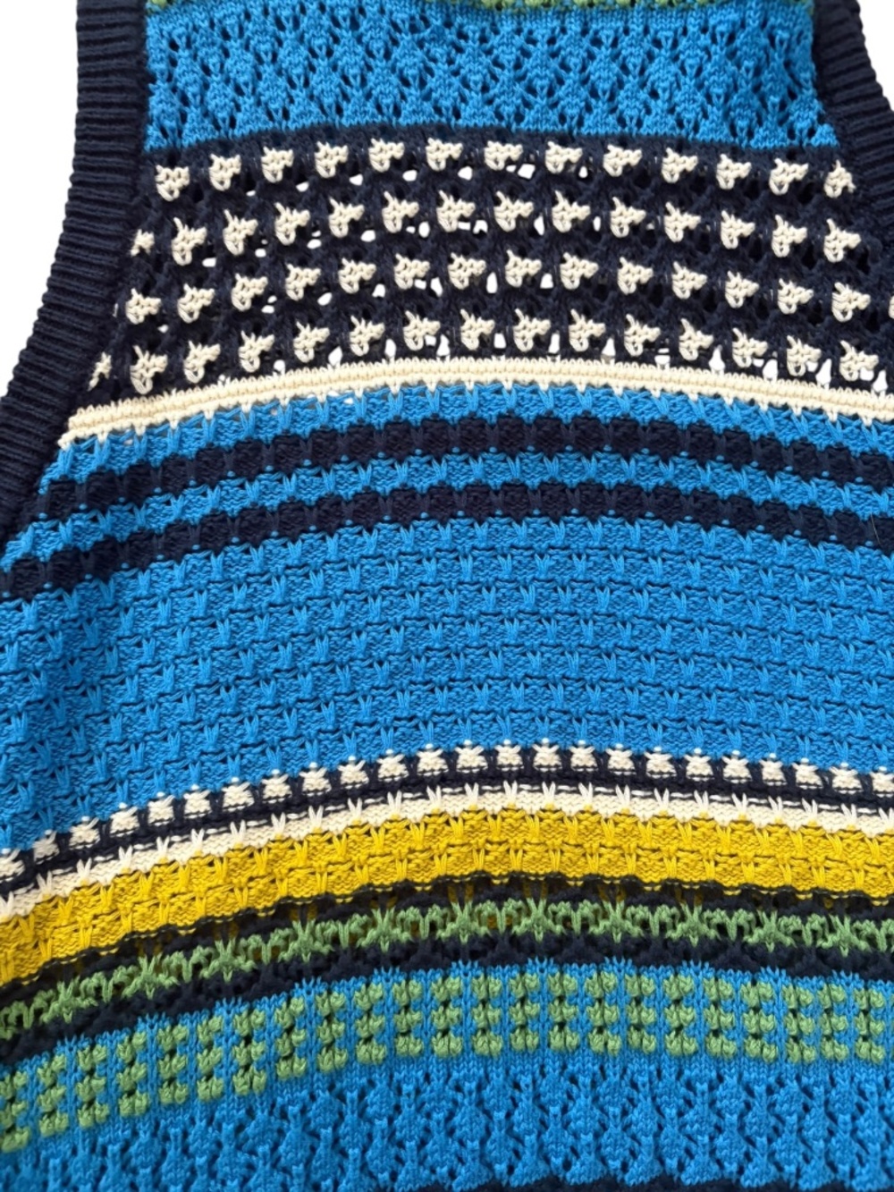 Heartloom Crochet Knit Tank Top Size Large Blue Yellow Multicolor Cotton - Picture 3 of 7